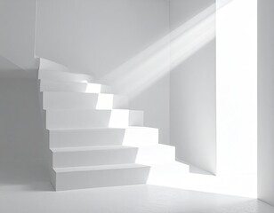 Obraz premium White stairs in a bright room, sunbeams filtering down