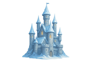Fantasy ice castle illustration standing on transparent background