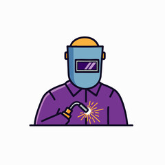 An illustrated welder, wearing a protective mask, is focused on the process of creating a strong connection with the welding torch and its sparks.
