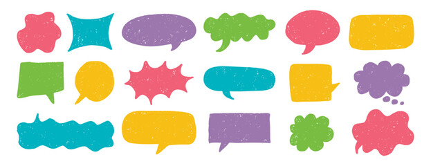 speech bubble texture chalk pencil doodle set. Crayon speech bubble frame, comic talk balloon Grunge colorful collection.