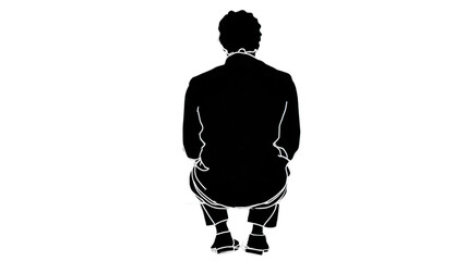 Black silhouette of a man sitting down viewed from behind.
