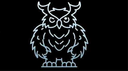 Obraz premium Stylized glowing white owl line art illustration on black.