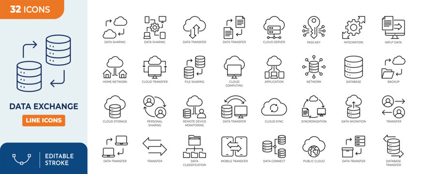 Data Exchange line editable icon set. Vector illustration	
