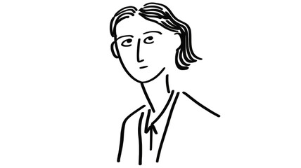 Fototapeta premium Minimalist black and white line art portrait of a person.
