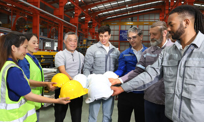 engineer team full skill quality for maintenance and training in industry factory worker , warehouse Workshop for factory operators, mechanical engineering team production.
