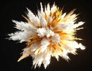 Golden, white powder explosion against a dark background