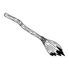 vintage Halloween broom outline illustration