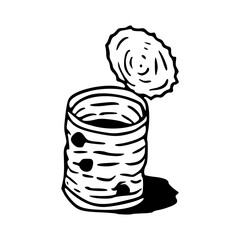 empty tin can with open lid and shadow
