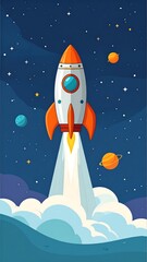 Rocket launching into starry night sky (1)