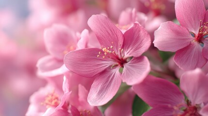 Obraz premium A Beautiful Close-Up of Delicate Pink Blossoms Showcasing Their Intricate Petals and Vibrant Colors in a Soft, Dreamy Background