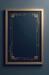 Elegant golden floral border surrounds blank dark blue certificate template. Ideal for awards diplomas invitations business cards menus or greeting cards design.