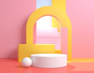 Geometric composition podium, arch, stairs, sphere