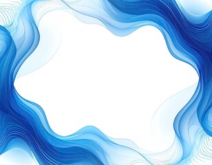 Blue wavy frame, abstract, delicate curves on white