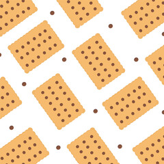 Sweet chocolate biscuit pattern on white background, minimalist snack design for wallpaper, food packaging, café background, fabric, and modern kitchen decoration