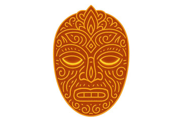 Tribal mask illustration with glowing eyes and intricate pattern