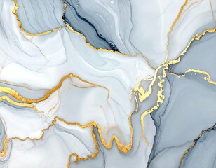 Marbleized fluid art with gold veins on grey, white and blue