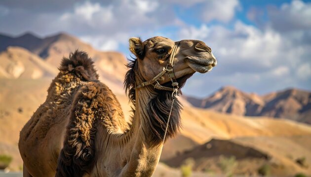 Close-up of a camel in desert mountains - Powered by Adobe