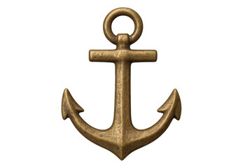 Vintage brass boat anchor symbol on transparent background