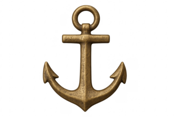 Vintage brass boat anchor symbol on transparent background
