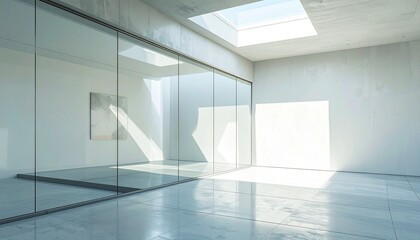 Glass Partition beside Plaster Wall with Cool Skylight Light