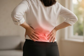 Back Pain: A person, experiencing discomfort, holds their lower back in a moment of physical suffering. This image evokes empathy, portraying the challenges of bodily ache.