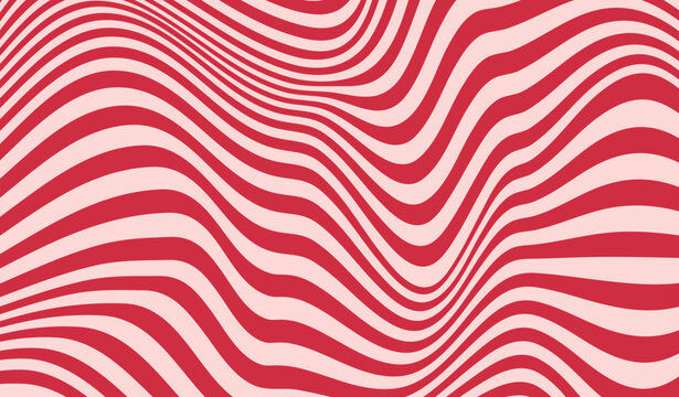 Wave pattern of caramel stripes background. Curly waves flow texture. Retro psychedelic linear texture red, pink color