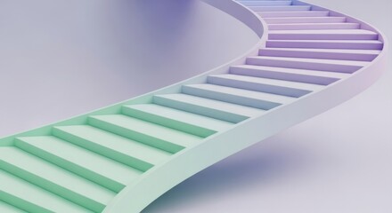 Fototapeta premium Modern Curved Staircase with Soft Pastel Colors in Minimalist Design