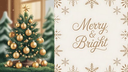 Christmas tree with golden ornaments standing on a flat green surface, with empty background, evoking a festive yet elegant holiday vibe., created with generative ai