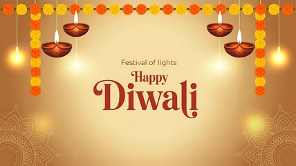 Happy Diwali abstract greeting card flat design template with festive Diya, indian festival, banner, header, social media poster, created with generative ai