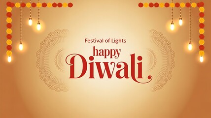 Happy Diwali abstract greeting card flat design template with festive Diya, indian festival, banner, header, social media poster, created with generative ai