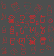 Seamless pattern with red line art coffee cup.