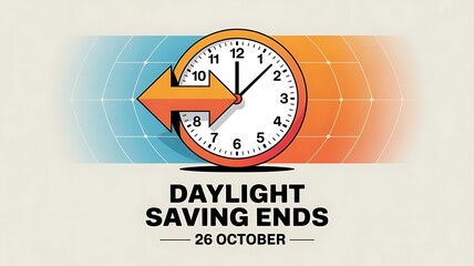 6 Oct Daylight Saving Time Ends Simple clean banner with clock going back, Fall Back Clock, created with generative ai