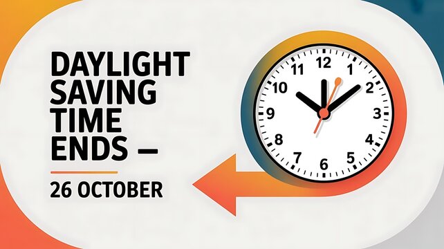 6 Oct Daylight Saving Time Ends Simple clean banner with clock going back, Fall Back Clock, created with generative ai