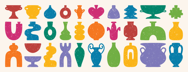 colorful kids positive vases and amphorae textured boho ceramic vases trendy minimalist style. pottery icons creative trendy forms