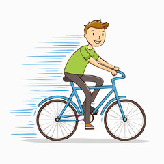 Obraz premium A person is cycling, enjoying the open air with a smile. The cycle is in blue color and the person is in casual clothes
