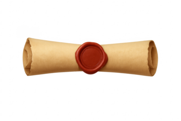 Rolled parchment scroll with red wax seal
