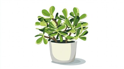 Fototapeta premium Illustration of a jade plant in a white pot.