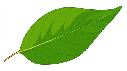 Obraz premium A vibrant green leaf illustration with detailed veins on a clean white background.