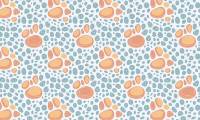 Cute Animal Paw Print on a Pebble Background Seamless Pattern