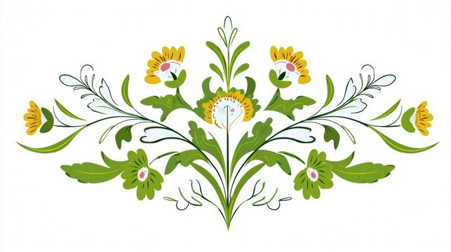 Fototapeta Floral design with yellow and green flowers and leaves.