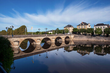 Bridge and river in the town of Terrasson in the Dordogne region of France