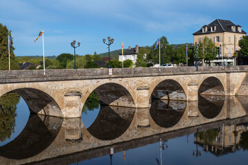 Bridge and river in the town of Terrasson in the Dordogne region of France