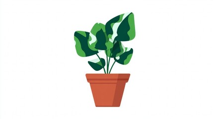 Fototapeta premium Potted houseplant with green leaves showing growth and nature