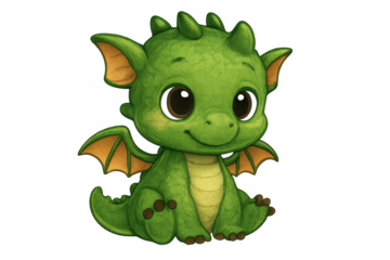 Green baby dragon cartoon sitting on transparent background
