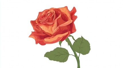 Fototapeta premium A beautiful single red rose blossom on a white background evokes love and romance