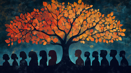 Family Tree Illustration. A vibrant family tree with names on branches