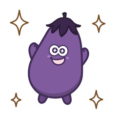 キラキラと輝くかわいいなすのキャラクターイラスト