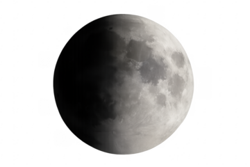 Moon during partial lunar eclipse with transparent background