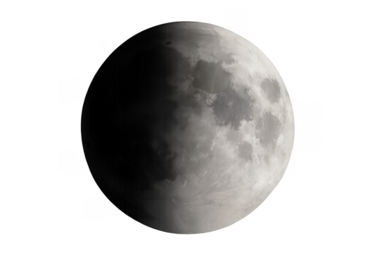 Moon during partial lunar eclipse with transparent background