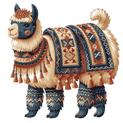 Alpaca carries a colorful patterned rug with intricate designs showcasing its unique charm and beauty